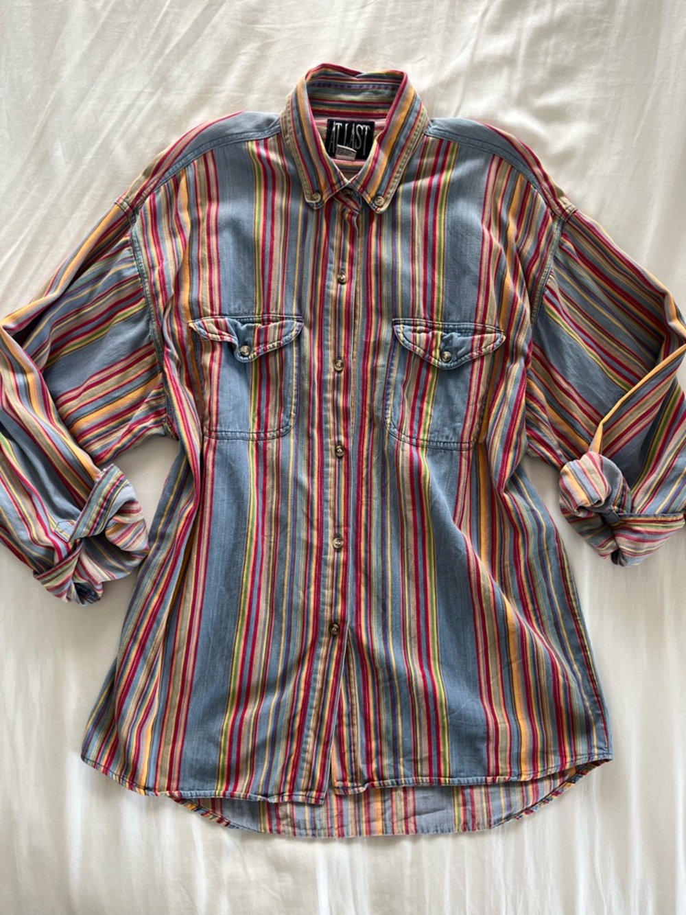 Vintage At Last New York Striped Button-Up Shirt